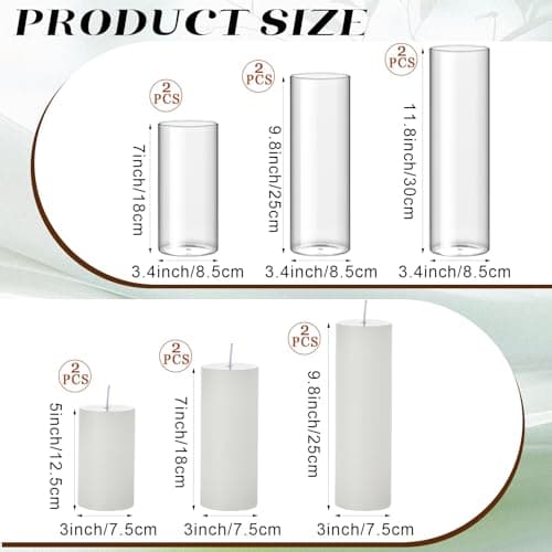 Shihanee Set of 6 Clear Cylinder Pillar Candles for Wedding Centerpieces