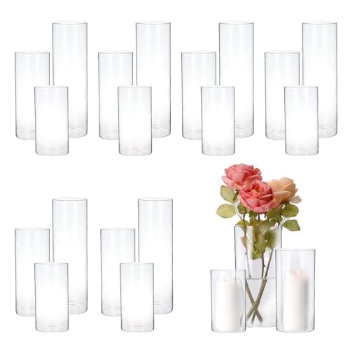 Hurricand 3PCS Glass Pillar Candle Holder for Weddings and Centerpieces