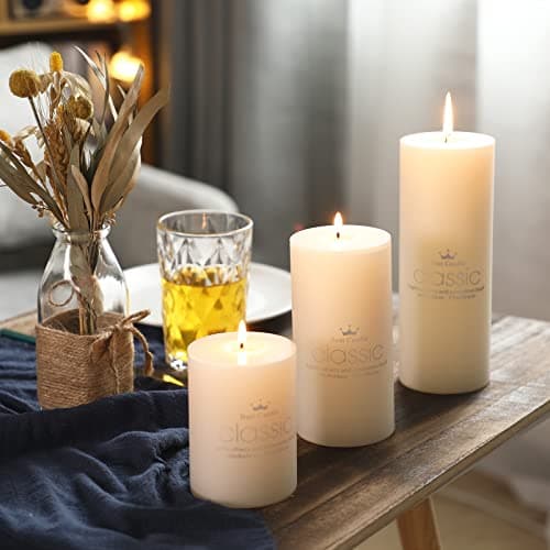 Sumind Ivory Pillar Candles 3"x4", 6", 8" Dripless Unscented Home Decor