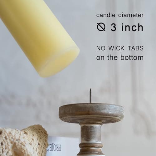 MOZEAL 3" Unscented Ivory Pillar Candles, Set of 3, Smokeless, 60hr Burn Time
