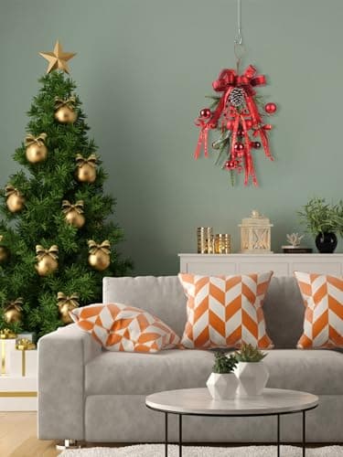 MOTUZP Green Pine Needles Teardrop Swag with Pine Cones for Christmas Mailbox (A)