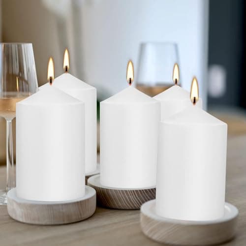 3x6 White Pillar Candles, Set of 6, Unscented for Weddings, Emergencies, Spas, Aromatherapy, and Parties