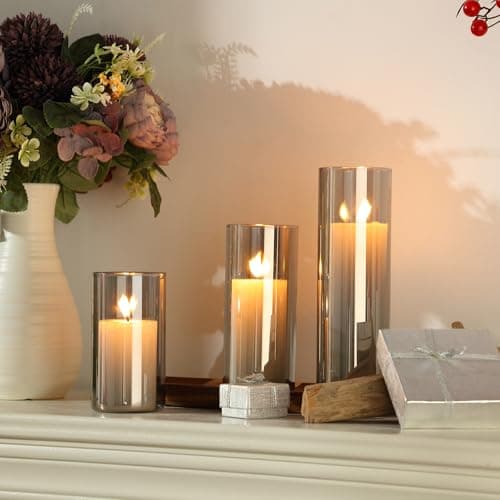 Shihanee 36 Piece Tall Cylinder Candle Sets with Glass Vases, Smoke Gray & White