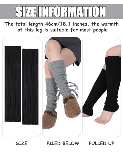 Women's Wool Leg Warmers: 2 Pairs in Black and Grey