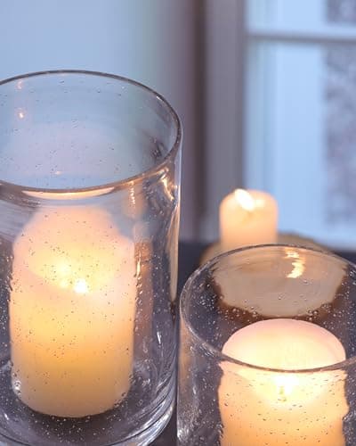 Hurricane Candle Holder Set of 3 Clear Seeded Bubbles Glass for Table Centerpiece
