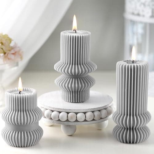 MTLEE Ribbed Pillar Candles for Modern Home Decor