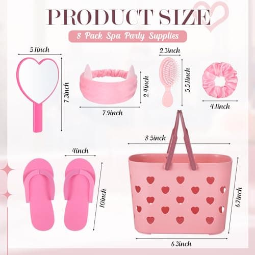 Pickmesh 8 Set Spa Party Supplies Pink Basket Heart Mirror Hair Accessories Birthday Gift