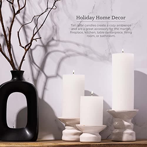Unscented White Pillar Candles Set of 3 - Dripless, Smokeless by Bask