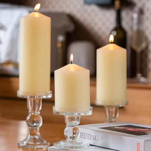 MOZEAL 3" Unscented Ivory Pillar Candles, Set of 3, Smokeless, 60hr Burn Time