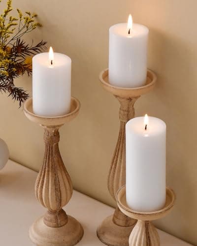Unscented White Pillar Candles Set of 3, Long-Lasting for Wedding, Spa, Dinner Parties, Home Decor