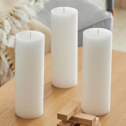 Soson Set of 3 White Pillar Candles - Unscented Large Candles - Home Wedding Decor