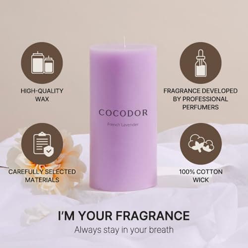 COCODOR White Jasmine Scented Pillar Candles, Set of 3, 85 Hours Burn Time