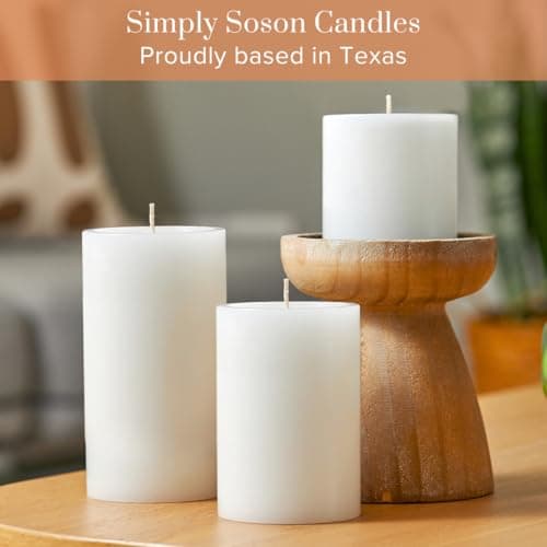 Simply Soson 3-Pack 3x6 Inch Unscented White Pillar Candles, Dripless, Perfect for Weddings, Parties & Home Decor