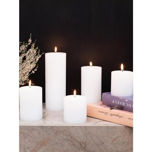 CANDWAX 3x6 Inch Set of 3 Unscented Dripless White Pillar Candles, Rustic Decor for Weddings & Home