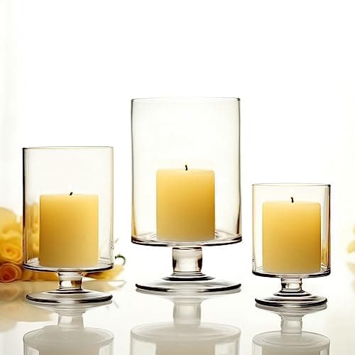 CYS EXCEL 3 PCS Glass Hurricane Candle Holders | Stemmed Cylinder Vases