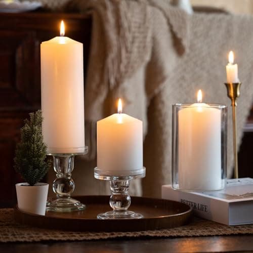 MOZEAL 3" Unscented White Pillar Candles, Set of 3, Smokeless, 60hr Burn Time