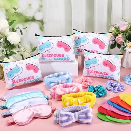 30 Pcs Girls' Sleepover Party Supplies: Spa Favors with Headbands, Eye Masks, Scrunchies, Bags, and Slippers