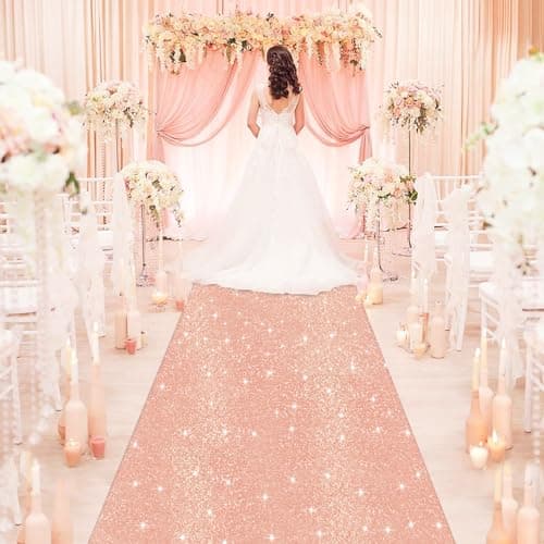Rose Gold Sequin Aisle Runner for Wedding Ceremony and Party Decor