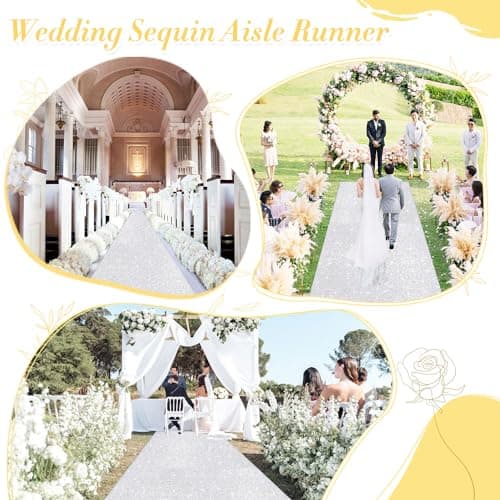 Silver Sequin Aisle Runner for Outdoor Wedding Ceremony