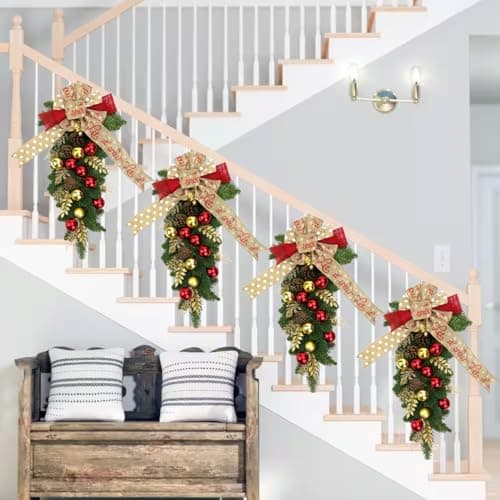 Red & Gold LED Christmas Wreath & Garland Teardrop Swag Outdoor Decor