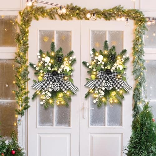 Hotop Black & White Prelit Teardrop Christmas Wreaths Staircase Decoration