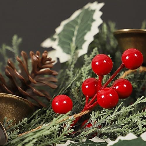 MOTUZP Christmas Teardrop Swags Artificial Pine Garland with Red Berries