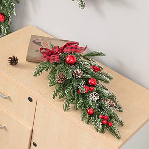 Red 2Pcs Christmas Teardrop Wreath Garland Ornament Pine Cone Decor (21in)