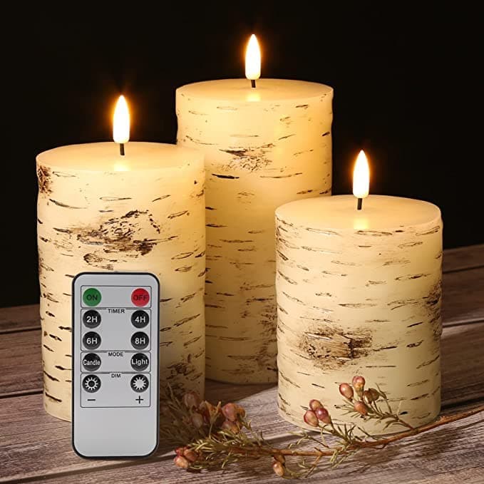 Realistic Battery-Powered White Flameless Candles with Remote, Φ 3" H 4" 5" 6"
