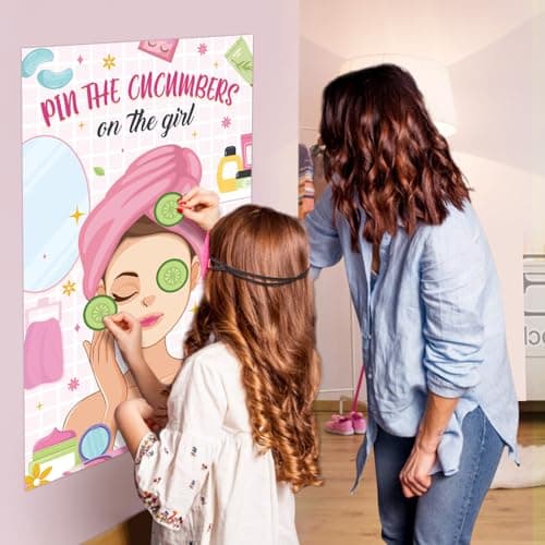 Hxezoc Spa Party Games - Pin The Cucumbers on The Girl with 42 Pcs Cucumber Stickers