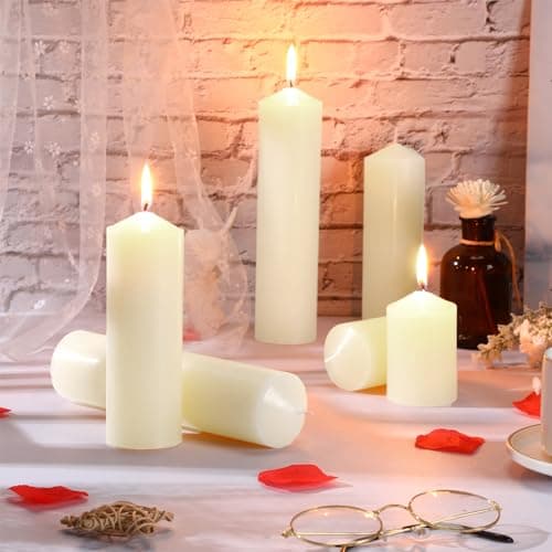 MTLEE Set of 72 Ivory Pillar Candles for Wedding and Home Decor