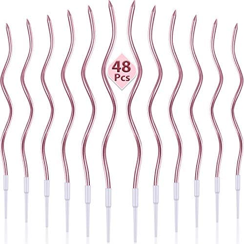 BBTO Metallic Gold Spiral Birthday Cake Candles with Holders 48 Pieces