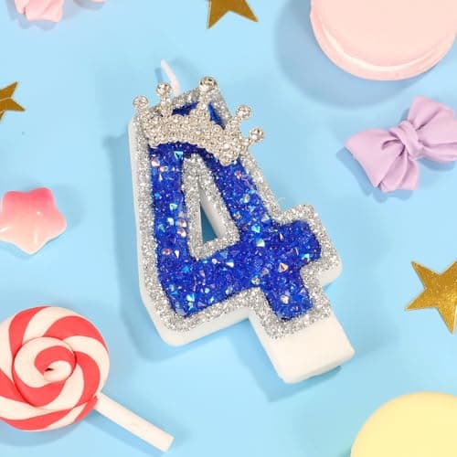 Blue Birthday Candle Crown Sequins Cake Decor for Anniversaries