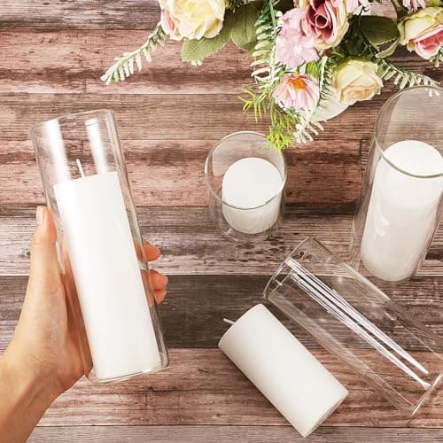 Elegant White Pillar Candles and Glass Cylinder Vases for Home Decor