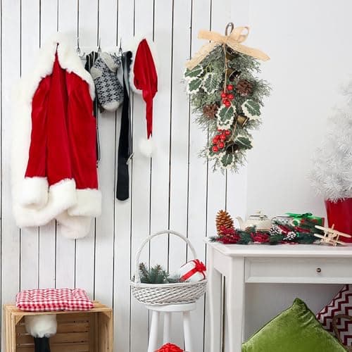 MOTUZP Christmas Teardrop Swags Artificial Pine Garland with Red Berries