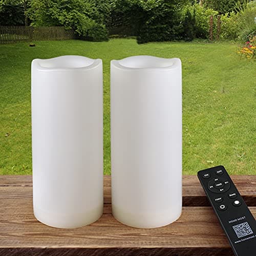 2-Pack White 3x6 LED Pillar Candles - Outdoor IP65 Waterproof Timer & Remote Operated