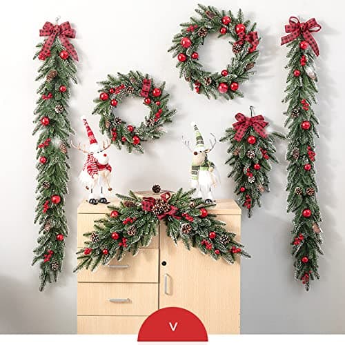 Red 2Pcs Christmas Teardrop Wreath Garland Ornament Pine Cone Decor (21in)