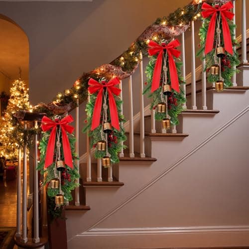 Christmas Teardrop Swags: Set of 2 with Cow Bells and Red Berries