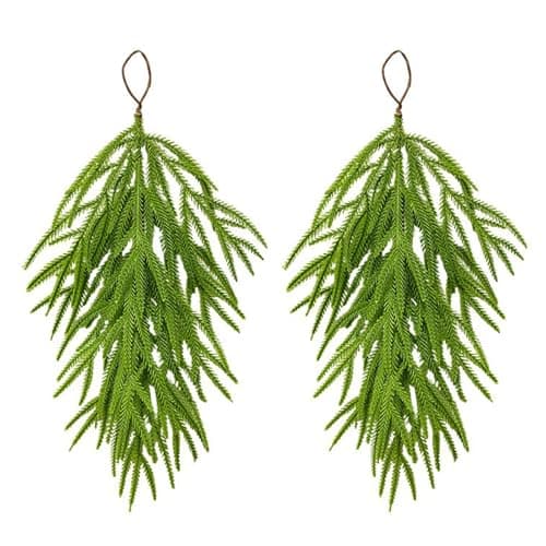 2 Pcs Norfolk Greenery Teardrop Swag, 26 Inch Pine Needles Holiday Decor