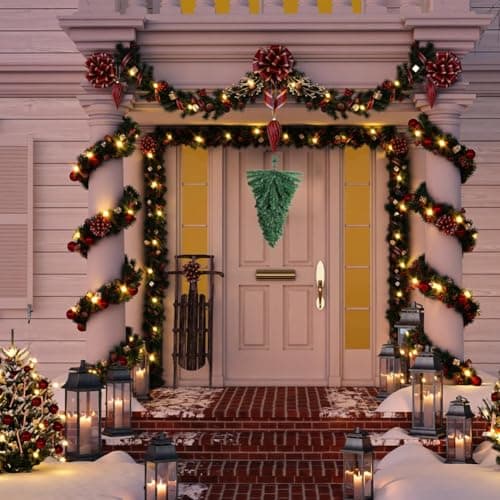 2 Pcs Artificial Christmas Teardrop Swag Garland for Door Mantle Indoor/Outdoor