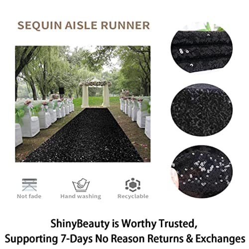 Sparkle Sequin Aisle Runner for Weddings (3FTx15FT, Black)