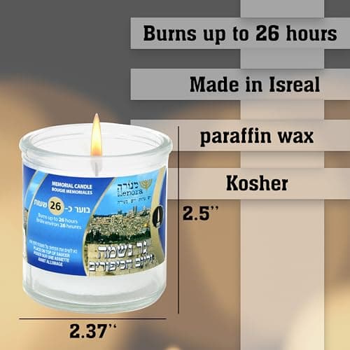 Yahrzeit Memorial Candles - 26 Hr Burn Time | Kosher Jewish Candles | Made in Israel | Ideal for Shiva, Yom Kippur, Passover | Featuring a Stunning Israel Landscape | Eternal Flame Pack of 6