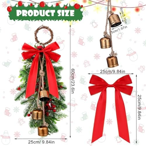 Christmas Teardrop Swags: Set of 2 with Cow Bells and Red Berries