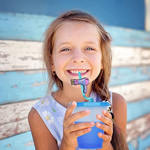 Reusable Pink Plastic Straws for Kids Spa Birthday Party Favors with Cleaning Brushes