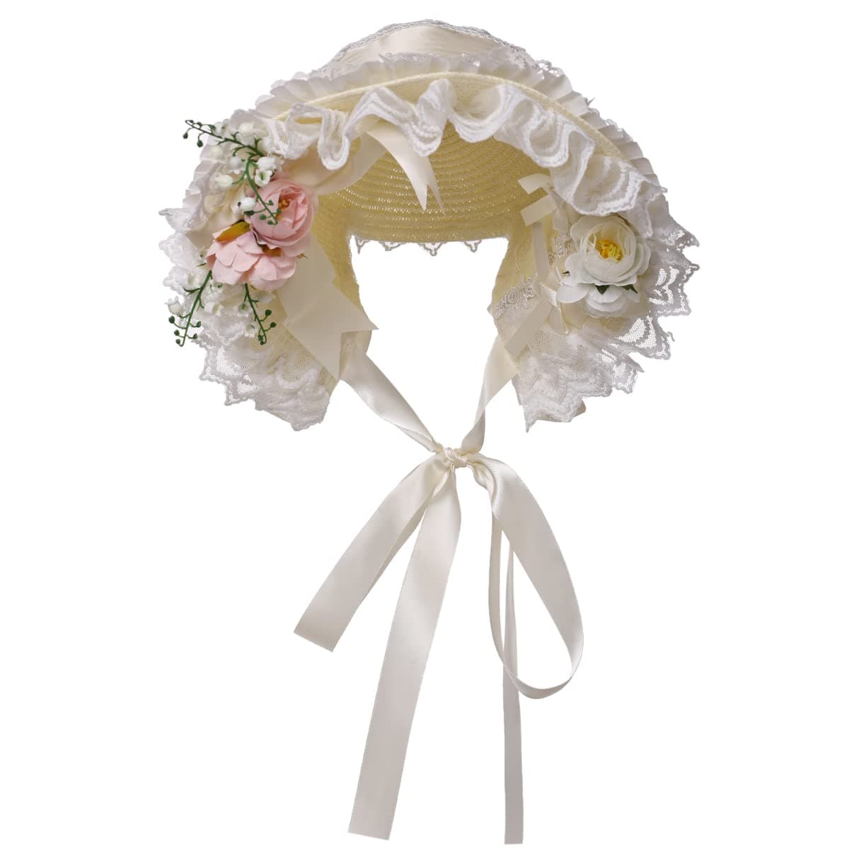 COSDREAMER Lace Flowers Victorian Bonnets for Girls & Women