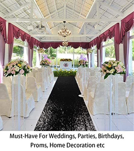 Black Glitter Aisle Runner for Wedding Ceremony - 2FTx15FT