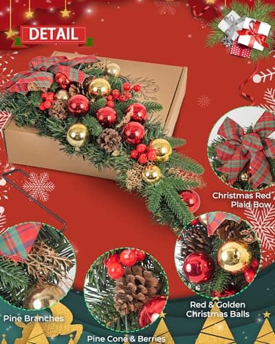 24" Plaid Bow Teardrop Wreath for Christmas Home Decor Outdoor
