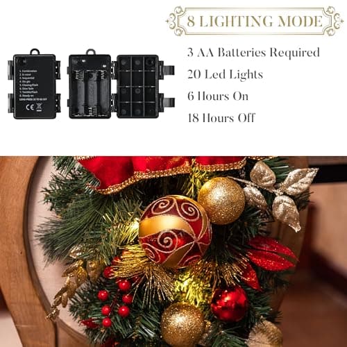 Valery Madelyn 24 Inch Red Gold Outdoor LED Swag for Home Decor