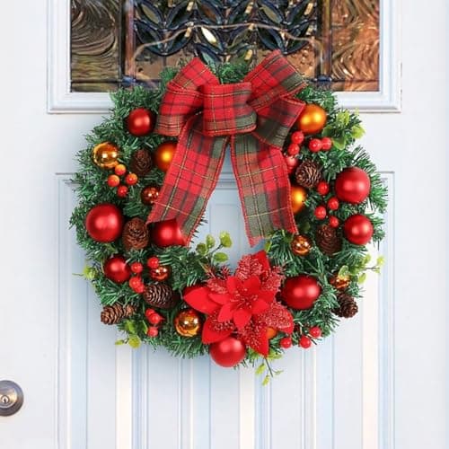 2Pcs Red Bow Christmas Teardrop Swag Garland, DIY Holiday Wall Decor