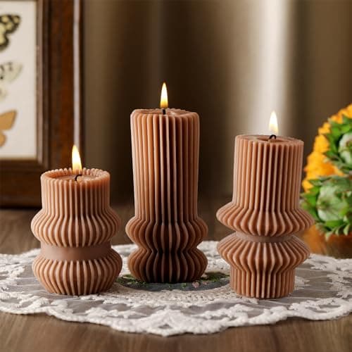 MTLEE Ribbed Pillar Candles for Modern Home Decor