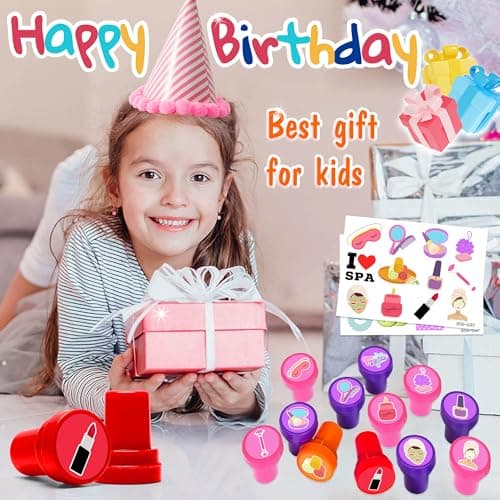 36PCS Spa Party Favors: 24 Temporary Tattoos + 12 Stamps for Makeup Sleepovers & Birthday Decorations
